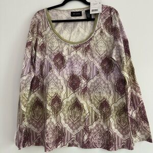 Axcess‎ Purple and Cream Graphic Long Sleeve Blouse